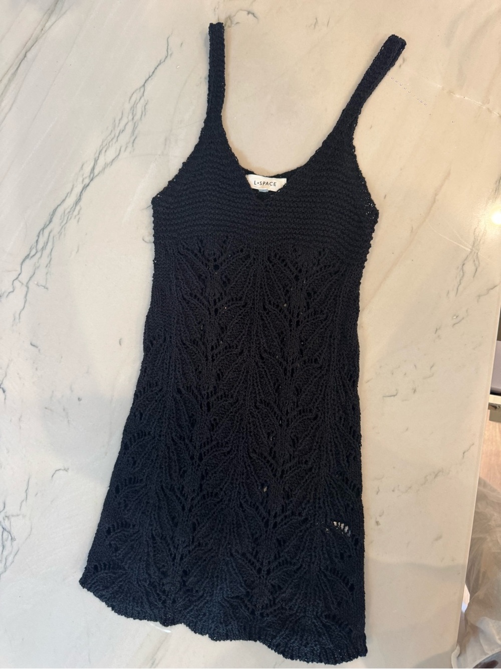 L Space Lisola Cover Up Black Crochet Mini Dress Size S - Picture 4 of 5